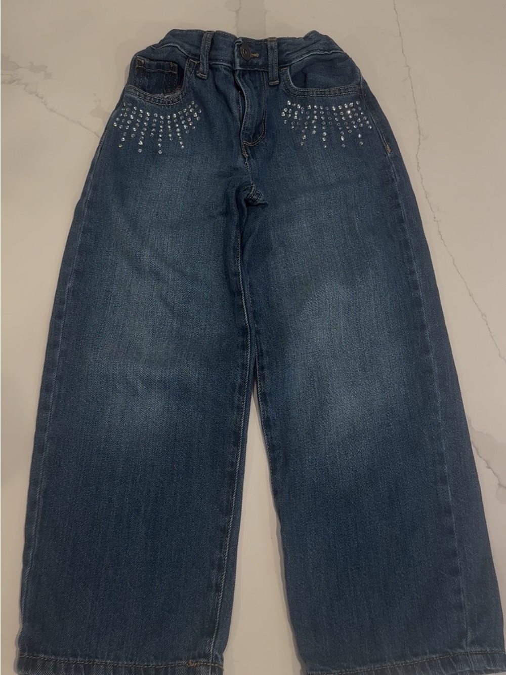 Kids Denim Jeans with Rhinestone Pocket Detail
